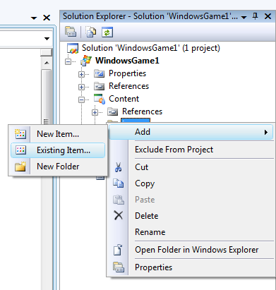 add existing images to xna project