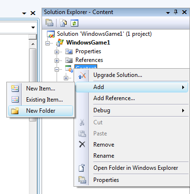 add new content folder to xna project