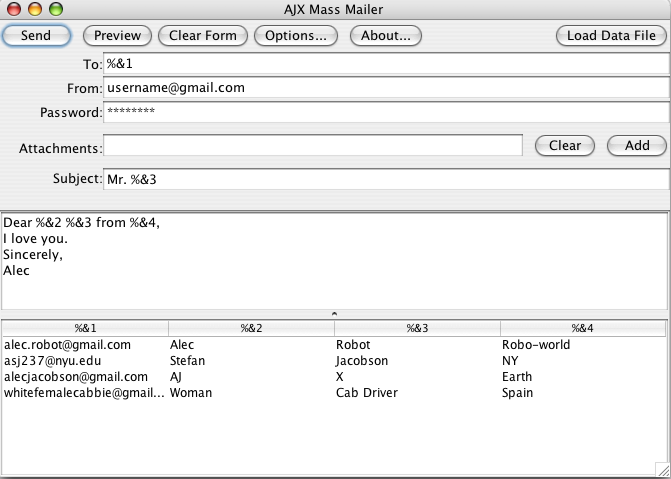 ajx mass mailer screen shot