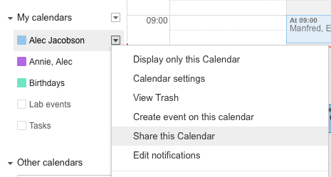 dropdown google calendar