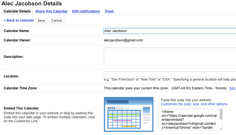 calendar iframe embedding