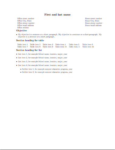 Latex cv example