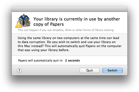Papers: your library is currently in use.