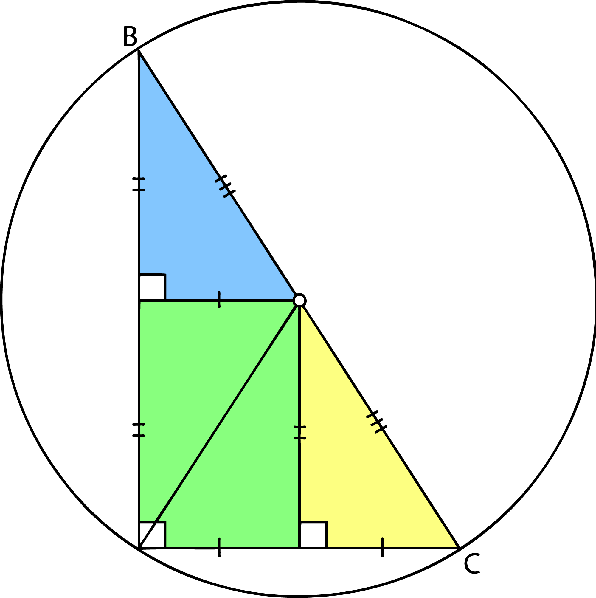 right triangle mid point along long edge and circumcenter