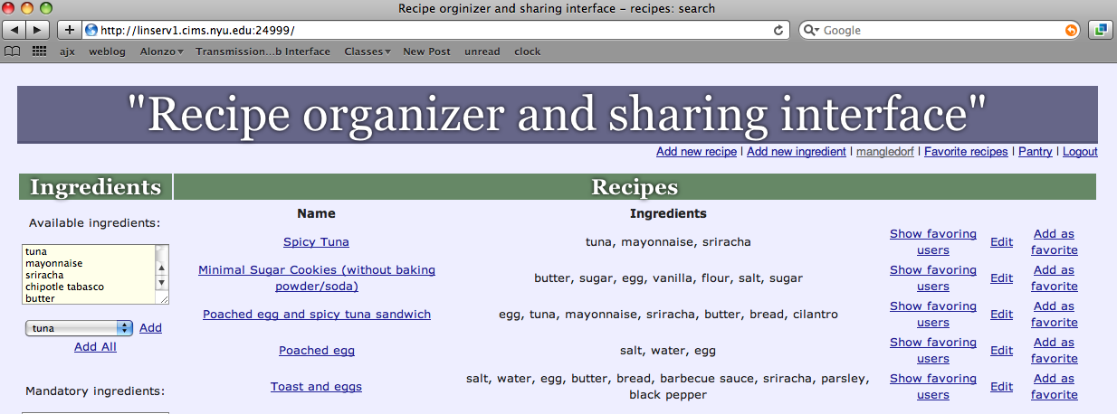 'Recipe organizer and sharing interface' beta screenshot